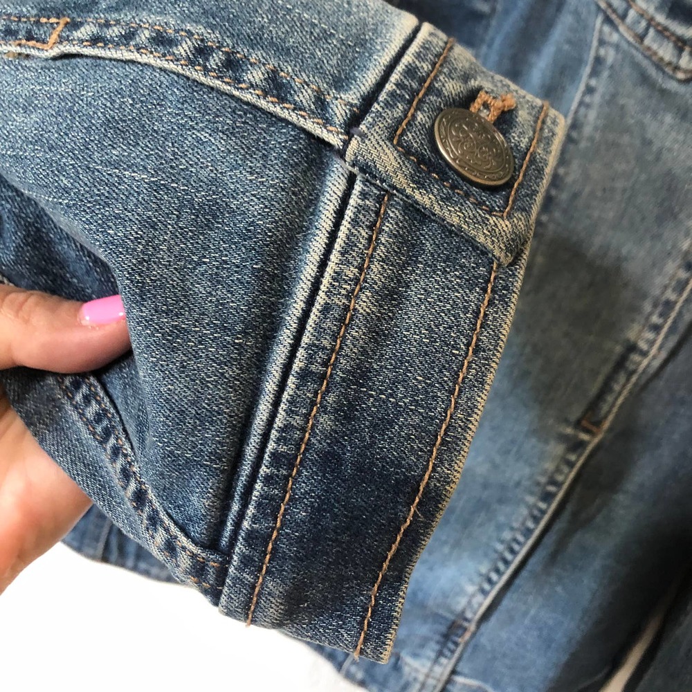 Chico's Blue Denim Jean Jacket with Lace Yoke - Picture 5 of 10